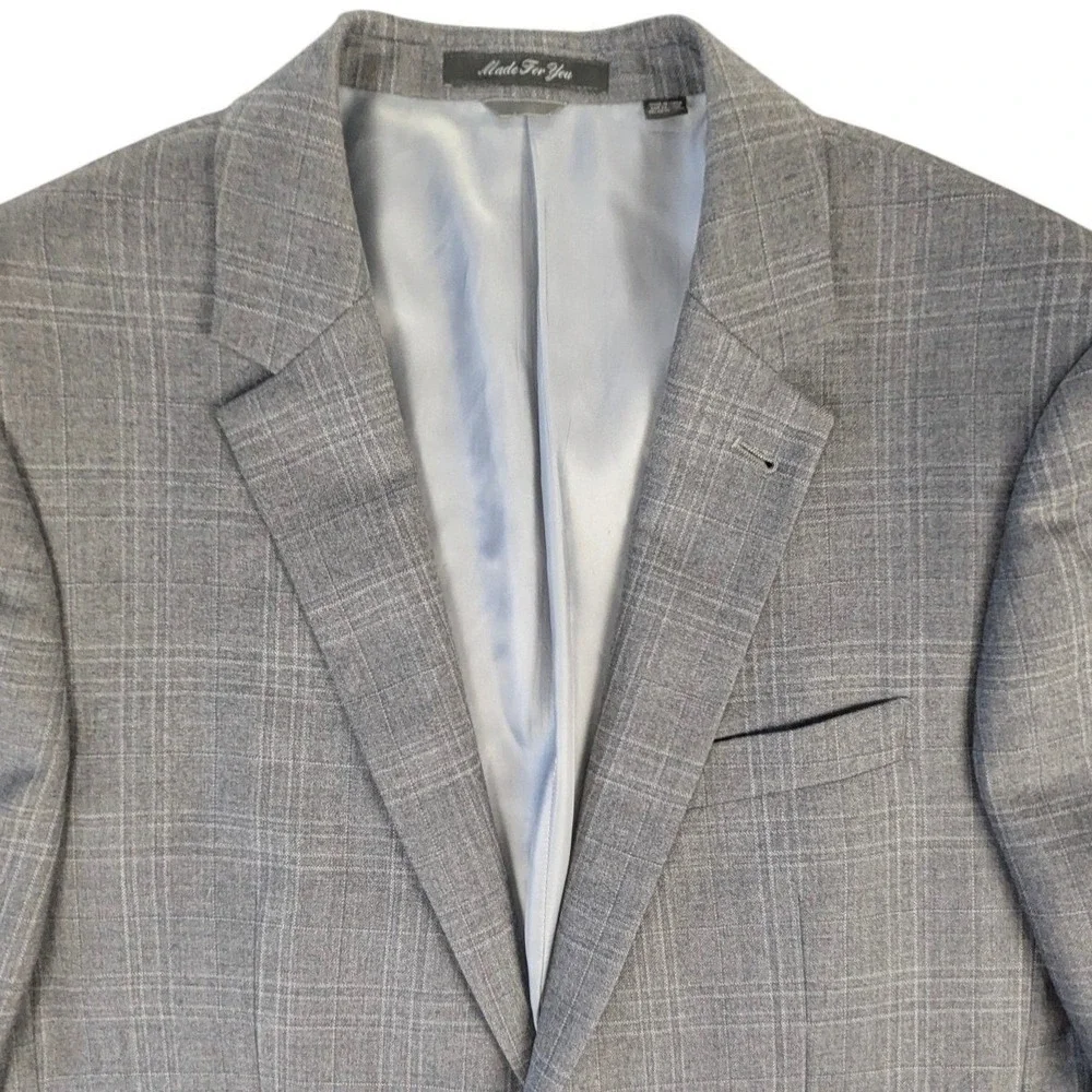 Indochino Men's 40R Gray Plaid 100% Wool 2 Piece Suit 36/37W Custom Old Money